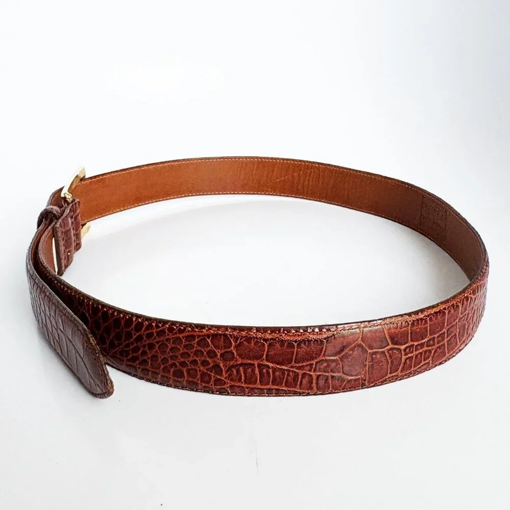 BOSCA for Wilsons Wide Belt Embossed Croc Stamp Leather Size 30